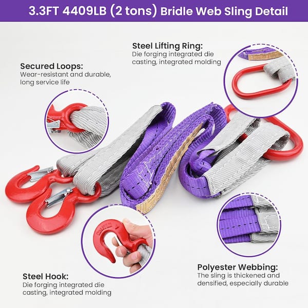 MroMax 1 Ton Lifting Strap 3.28ft - Purple Polyester For Rigging, Moving, Towing