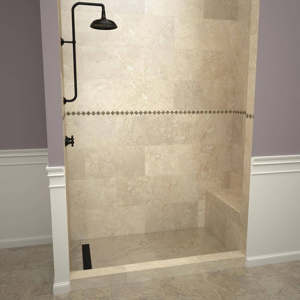 72" x 36" Grey Rectangular Shower Base with Bench