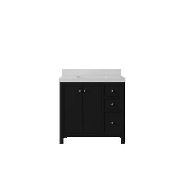 Willow Collections Chicago 36 in. W x 22 in. D x 36 in. H Single Sink Bath Vanity Center in Black with 2 in. Carrara Qt. Top