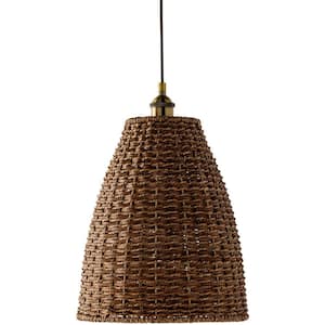 Gallus 60-Watt 1-Light Brown Pendant Light with Bell Shaped Rattan Shade