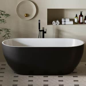 59 in. x 28.34 in. Acrylic Flatbottom Clean Easily Freestanding Soaking Bathtub with Center Drain in Matte Gray