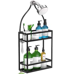 Over-the-Shower Bathroom Caddy with Hooks in Black