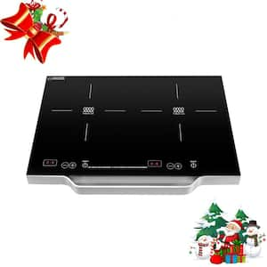 21 in. Electric Portable 2 Elements Dual Burners Induction Cooktop Smooth surface Top Aluminium Handle 110V in Black