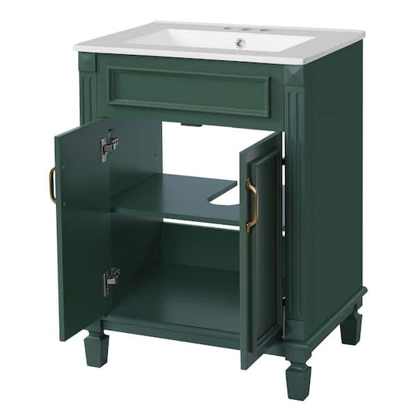 24 in. W x 18.4 in. D x 33.8 in. H Bathroom Green Linen Cabinet