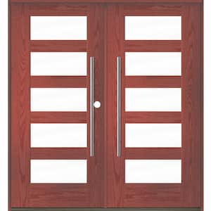 Faux Pivot 72 in. x 80 in. Left-Active/Inswing 5 Lite Clear Glass Redwood Stain Double Fiberglass Prehung Front Door