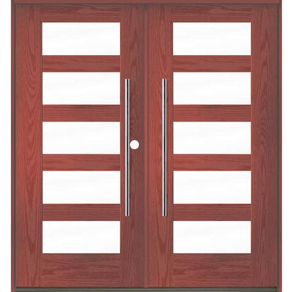 Krosswood Doors Faux Pivot 72 in. x 80 in. Left-Active/Inswing 5 Lite Clear Glass Redwood Stain Double Fiberglass Prehung Front Door
