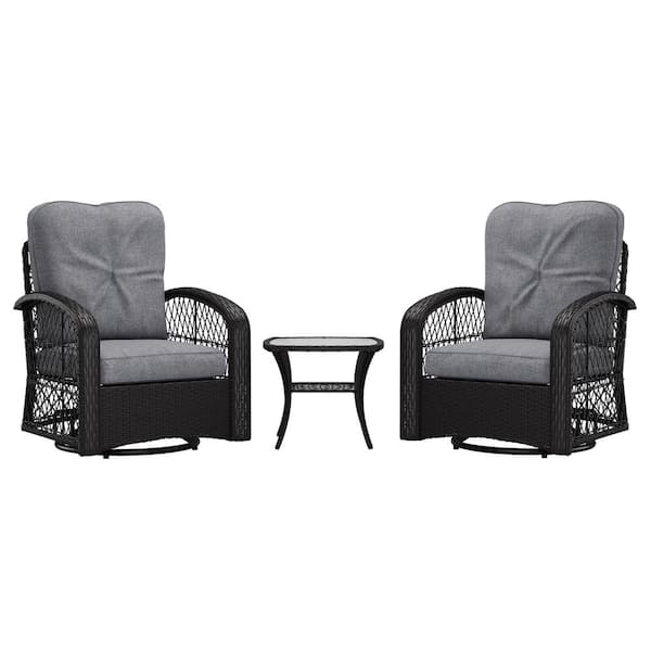 CorLiving Maybelle 3-Piece Plastic Patio Conversation Set with Grey Cushions