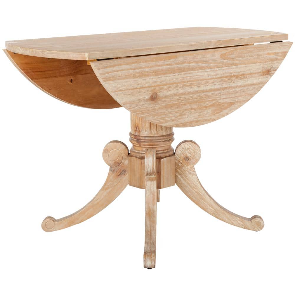 Round Beige Reclaimed Wood Extendable Dining Table