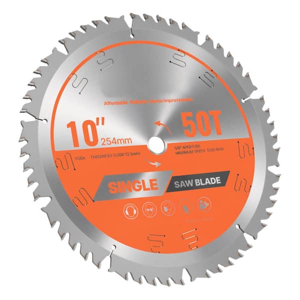 Circular Saw Blade 10 in. Diameter Cutting Blade with Noise-Reducing Heat Vents for Cutting Plywood 50 Sharp Alloy Teeth