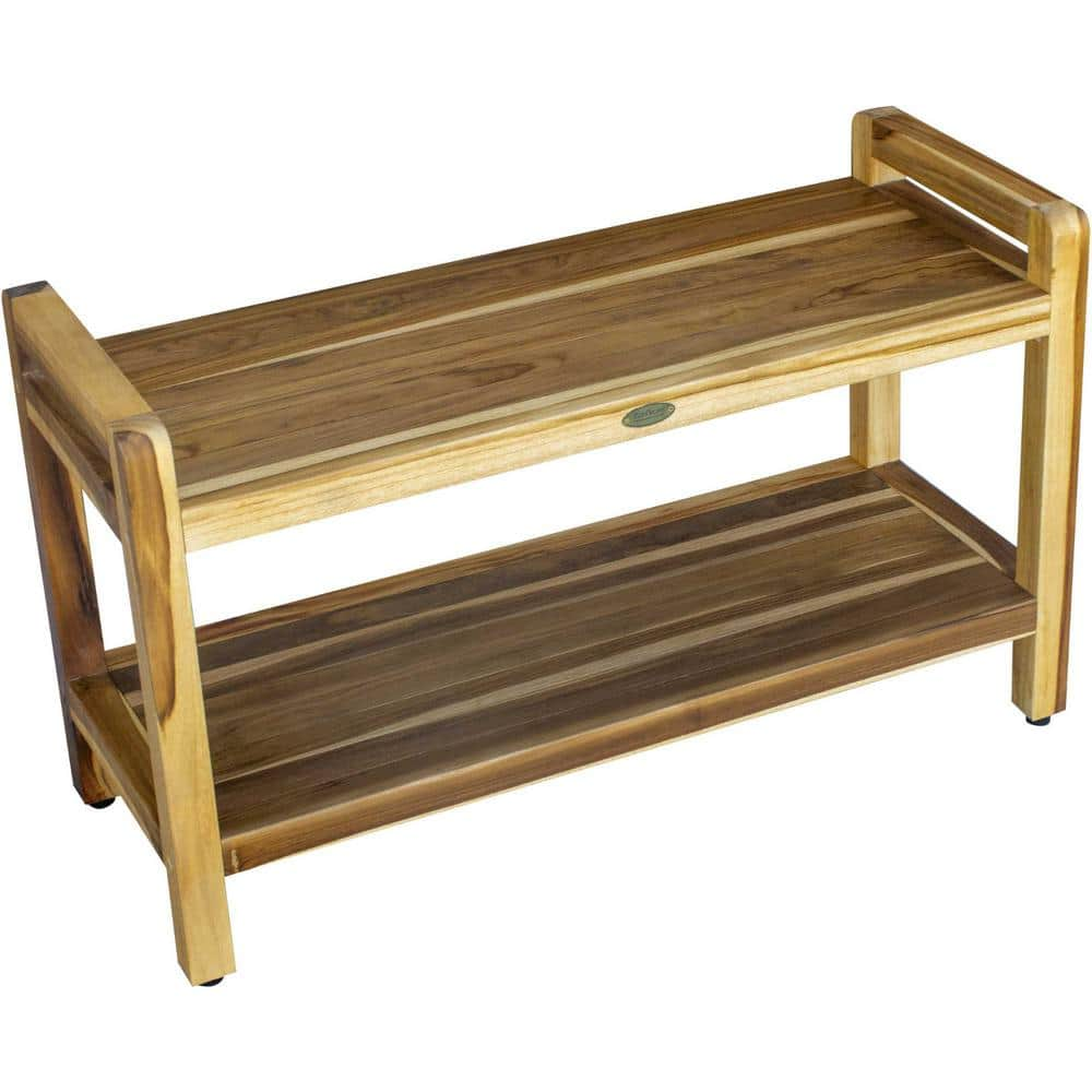 Caroline Teak Shower Bench with Handles in Natural Finish ( 21 in X 14 in X 35 in ) -  HomeRoots, 2000376738