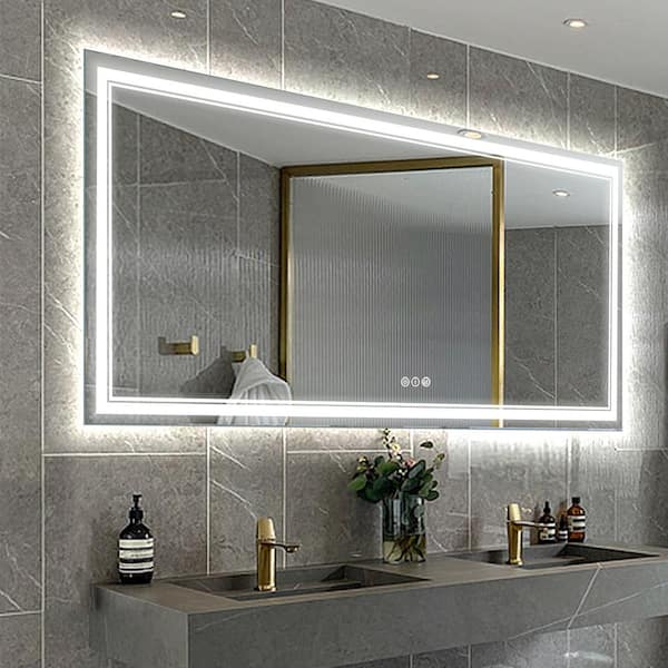 Lonni 60 in. W x 36 in. H Rectangular Frameless Anti-Fog Front and Rear LED Lighted Wall Bathroom Vanity Mirror and Dimming