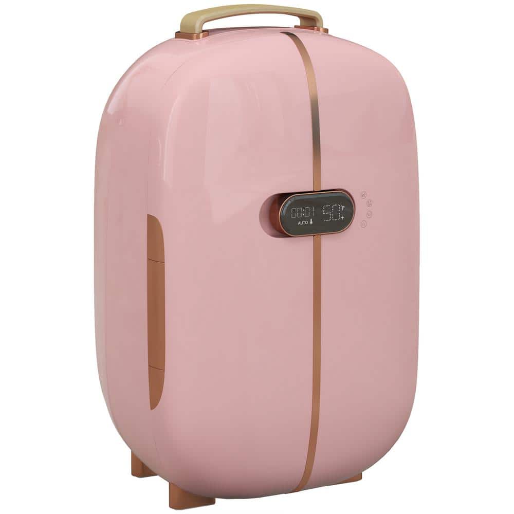 HOMCOM 10.75 in. 0.4 cu. ft. Retro Mini Refrigerator in Pink with compact freezer