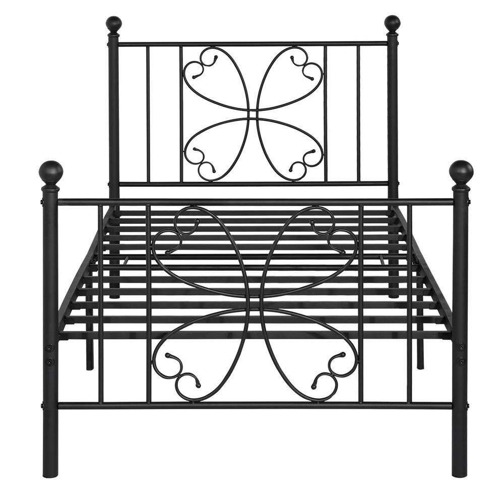 VECELO 41.3 in. W Black Bed Frame with Headboard Single Platform Steel