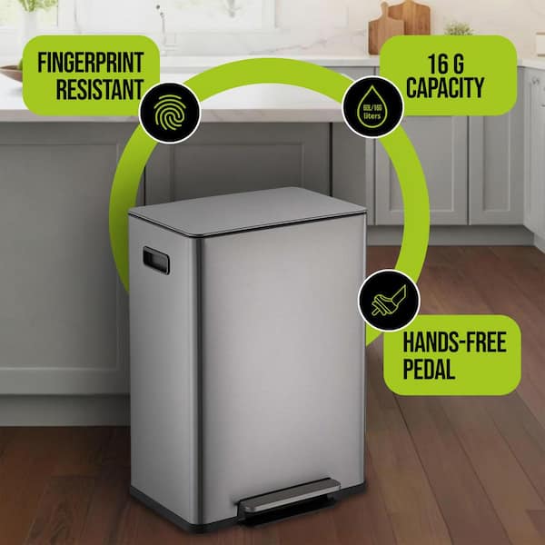 SIMPLI-MAGIC 16 Gallon Infinity Edge Step-On Kitchen Trash Can