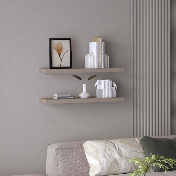 Unbranded 31.5 in. W x 9.8 in. D Taupe Wood Floating Shelves, Decorative Wall Shelf for Wall Decor for Bedroom, Bathroom Shelves