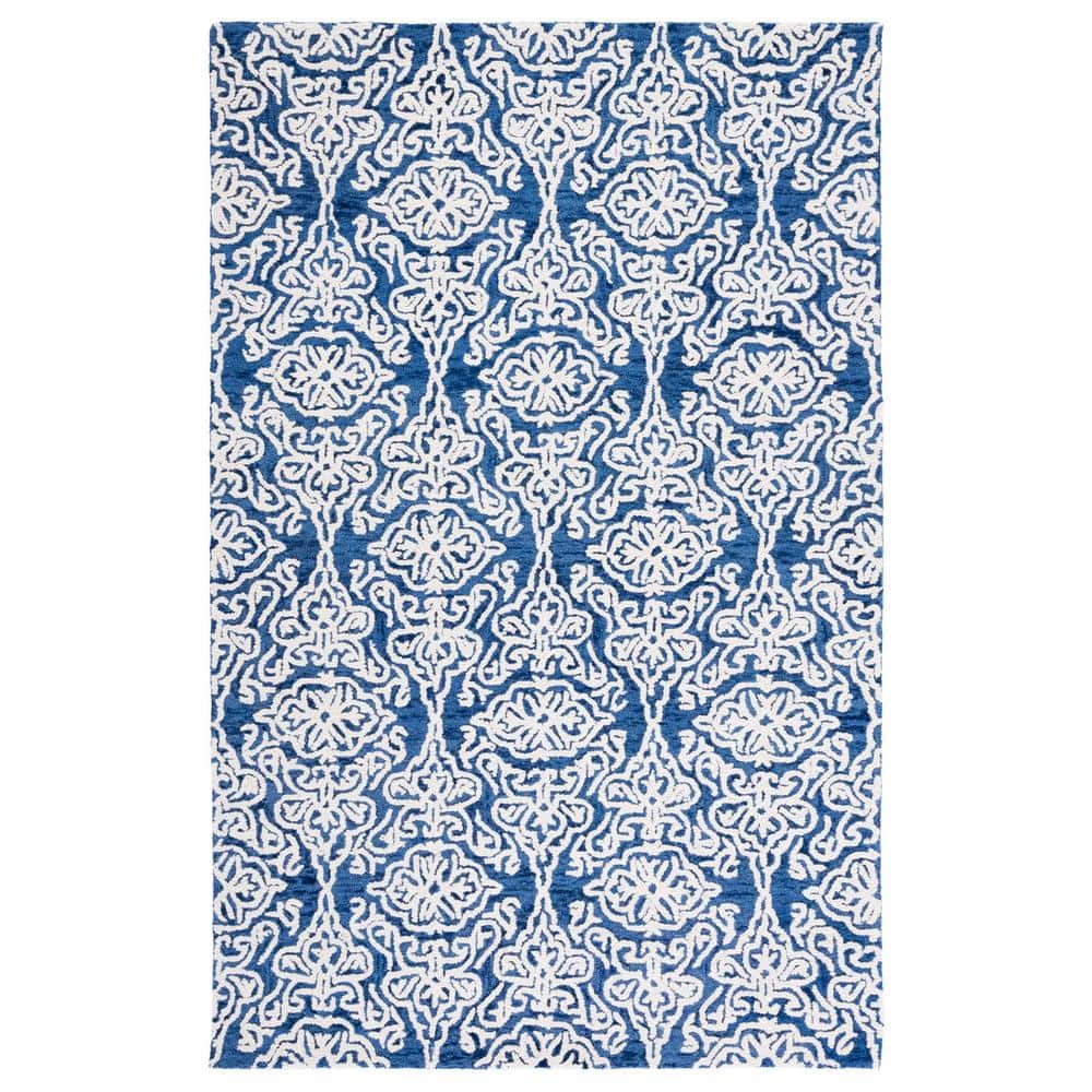 SAFAVIEH Blossom Navy/Ivory 8 ft. x 10 ft. Floral Damask Geometric Area