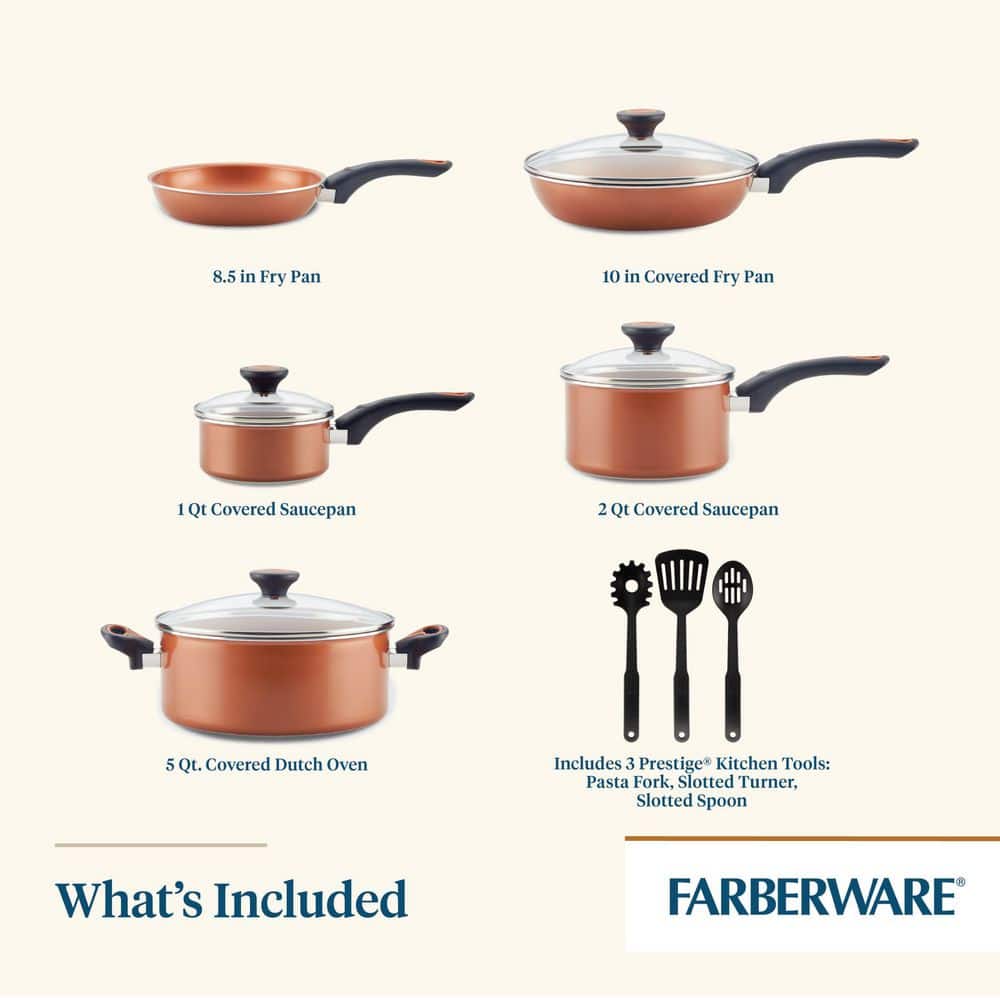 Copper 12-Piece Nonstick Aluminum Cookware Set with Tools