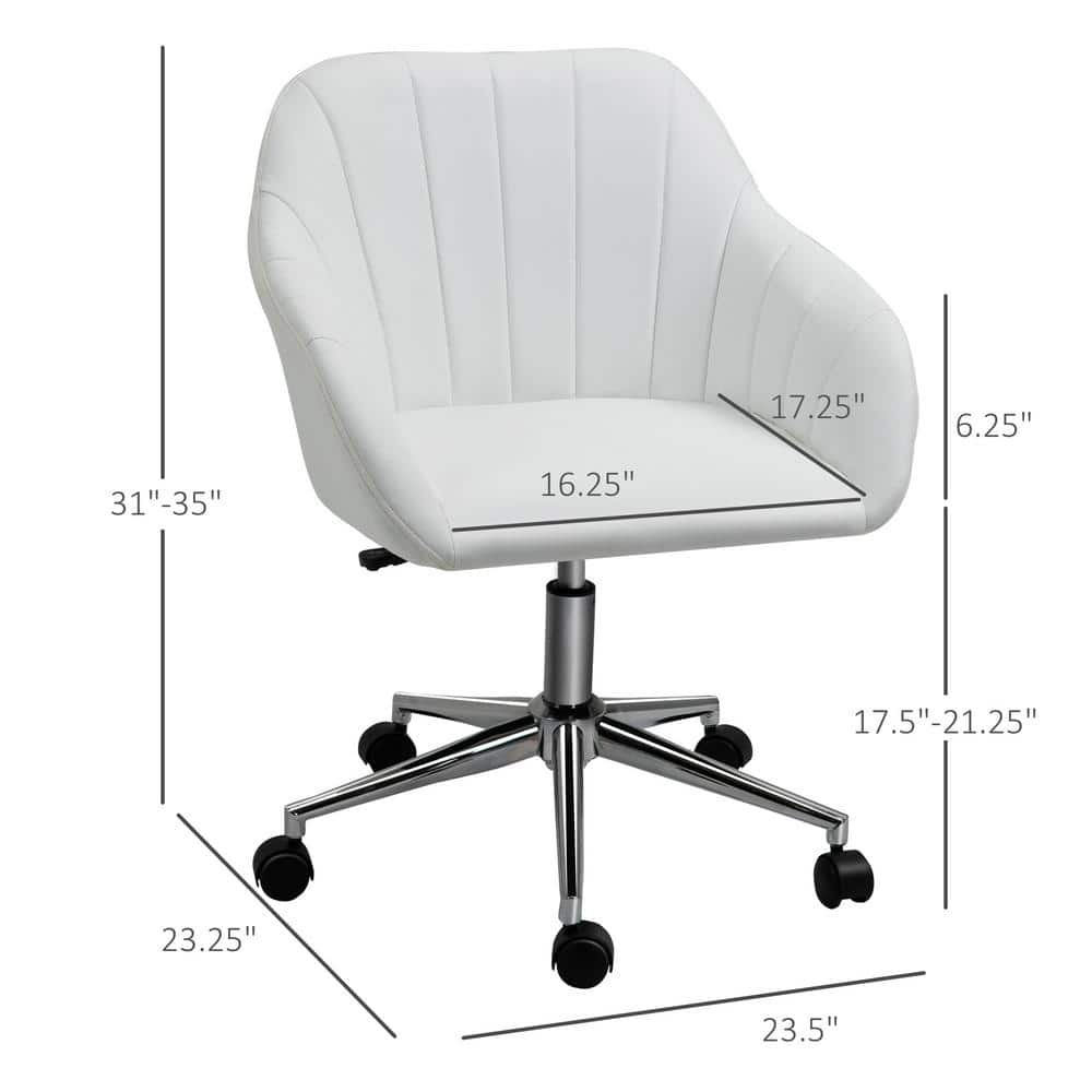 White Leather Mid-Back Swivel Office Chair with Adjustable Arms