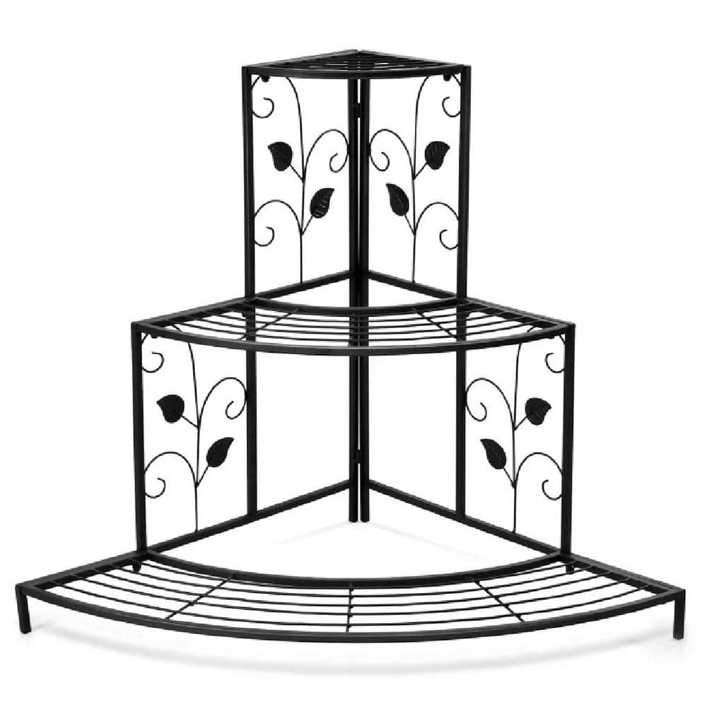 Black 3 Tier Floral Corner Metal Plant Pot Rack-42 in. x 30 in. X 34 in. (L