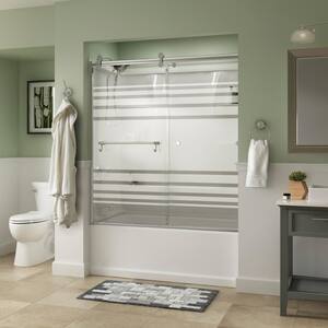 Contemporary 60 in. x 58-3/4 in. Frameless Sliding Bathtub Door in Chrome with 1/4 in. (6mm) Transition Glass