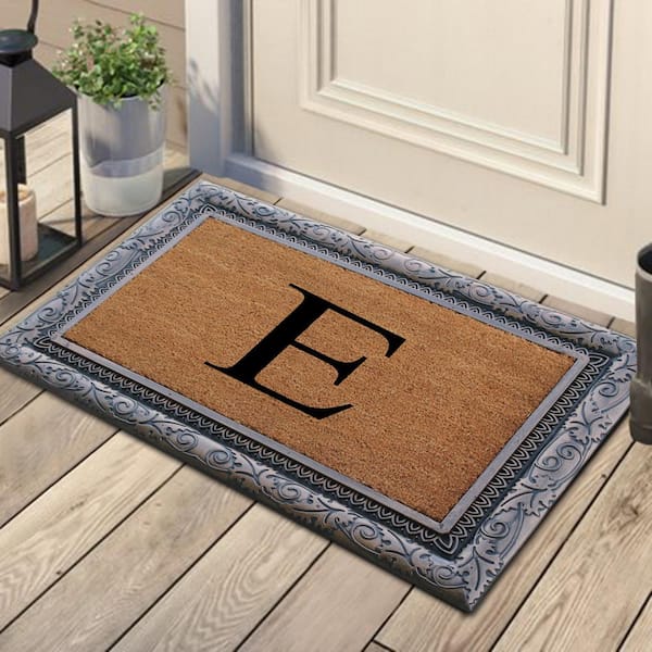 A1 Home Collections A1HC Flock Beige 24 in. x 39 in. Natural Coir Thin-Profile Non-Slip Durable Large Outdoor Monogrammed D Door Mat