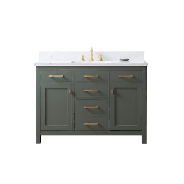 Jasper 48 in. W x 22 in. D Bath Vanity in Vintage Green with Engineered Stone Vanity in Carrara White with White Sink