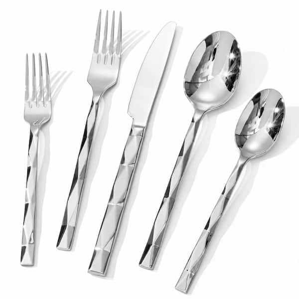 60-Piece Flatware Set for 12 with Diamond Cut Pattern in Premium 18/10 Stainless Steel, Mirror Finish