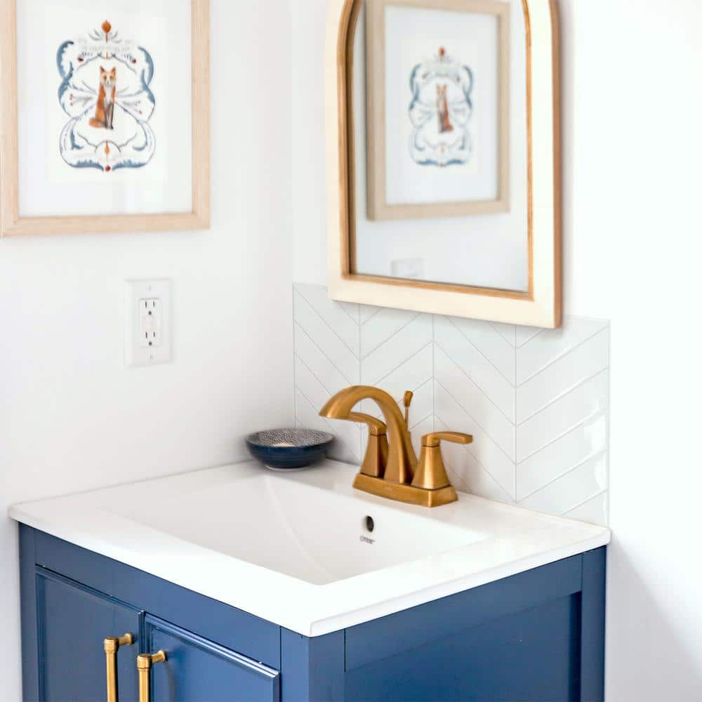 White Chevron Peel and Stick Gel Backsplash Tile
