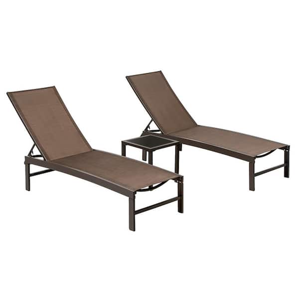 Crestlive Products 3-Piece Metal Outdoor Chaise Lounge and Glass Table
