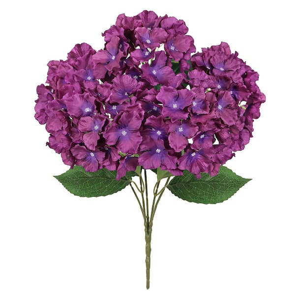 19 in. Plum Purple Artificial Hydrangea Flower Stem Bush Bouquet (Set-2)