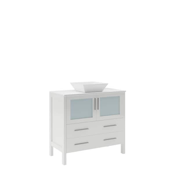 Fresca Torino 36 in. Bath Vanity in White with Glass Stone Vanity Top in White with White Basin