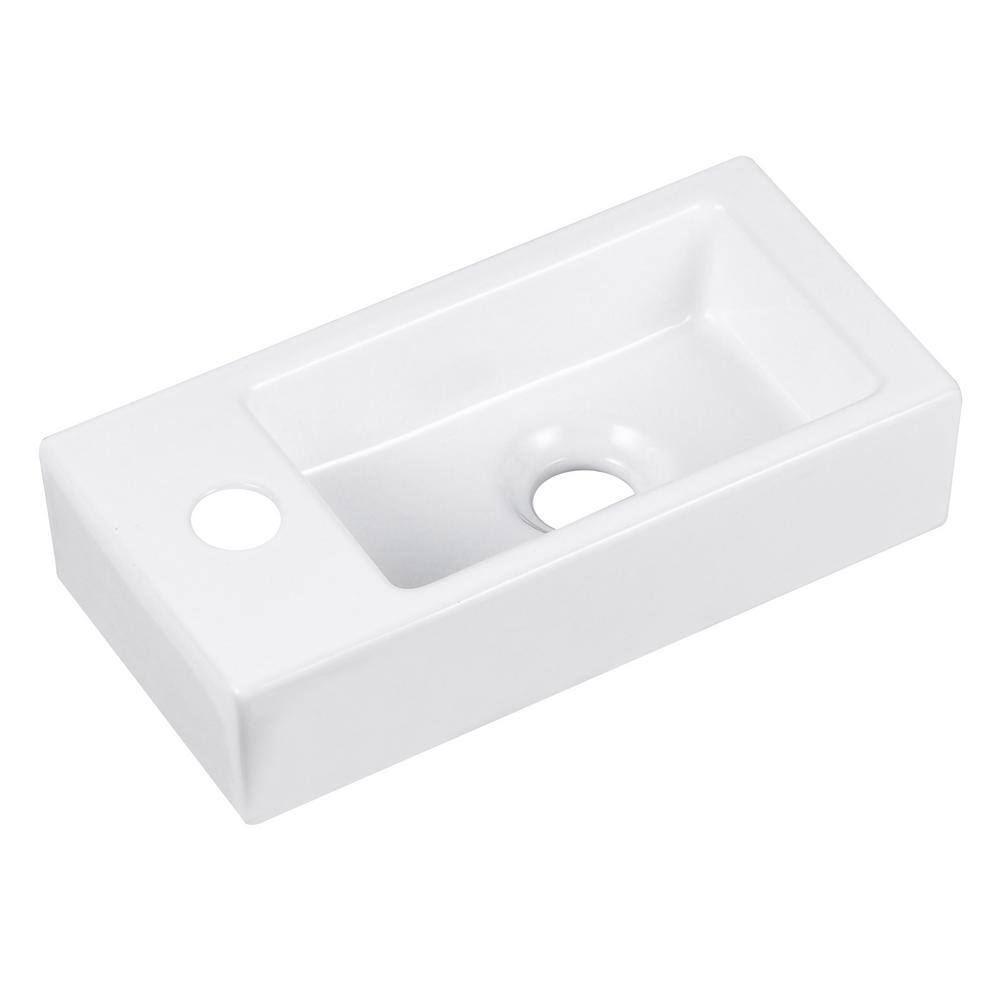 White Ceramic Rectangular Wall-Mount Bathroom Sink
