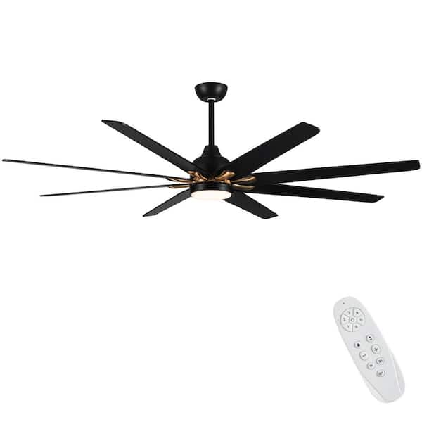 YUHAO 72 in. Indoor Plywood 120-Volt 110 RPM Modern Black Gold Ceiling Fan with Integrated LED, 8 Plywood Blades