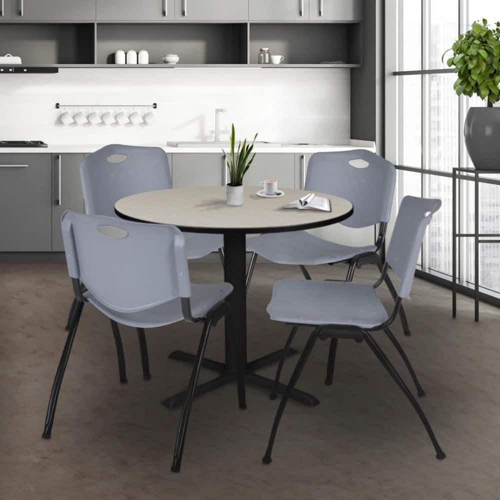 Cain 36 in. Maple Round X-Base Breakroom Table Desk and 4 M Stack Chairs-Grey price history on PriceWatchPro