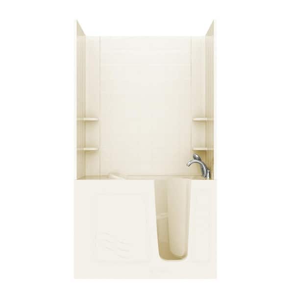 Unbranded NOVA Heated Rampart 4.5 ft. Walk-in Non-Whirlpool Bathtub with 6 in. Tile Easy Up Adhesive Wall Surround in Biscuit