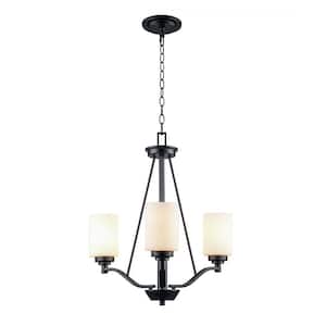 Mod Pod 3-Light Black Candle Chandelier Light Fixture with Frosted Glass Cylinder Shades