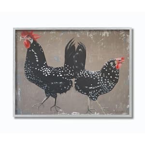 "Black Roosters Farm Animal Painting" by Suzi Redman Framed Abstract Wall Art 14 in. x 11 in.