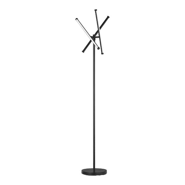 Hampton Bay Gaines 63 in. Matte Black Indoor Floor Lamp with White Acrylic Shade Integrated LED