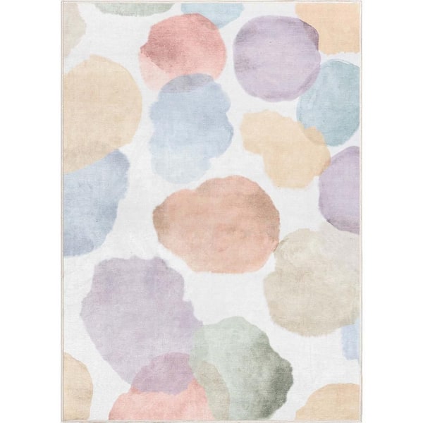 Watercolor Dot Modern Kids Multi Color 5 ft. x 7 ft. Machine Washable Flat-Weave Area Rug