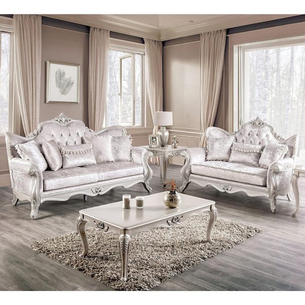 Furniture of America Raya 3-Piece Off-White Polyester Living Room Set