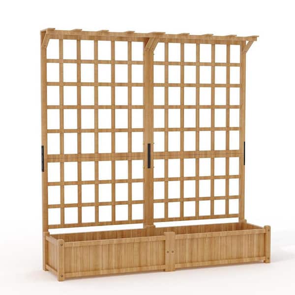 Garvee 48.8 in. x 16.2 in. x 63 in. Large Unfinished Wood Raised Garden Bed with Lattice Trellis and Hanging Roof