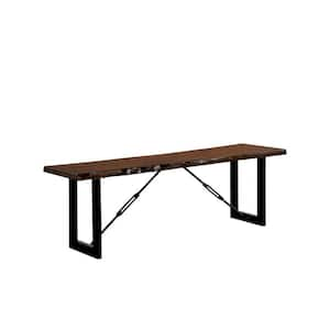 Black and Brown Rectangular Metal Frame Bench with Wooden Seat 14 in. L x 54 in. W x 17.88 in. H