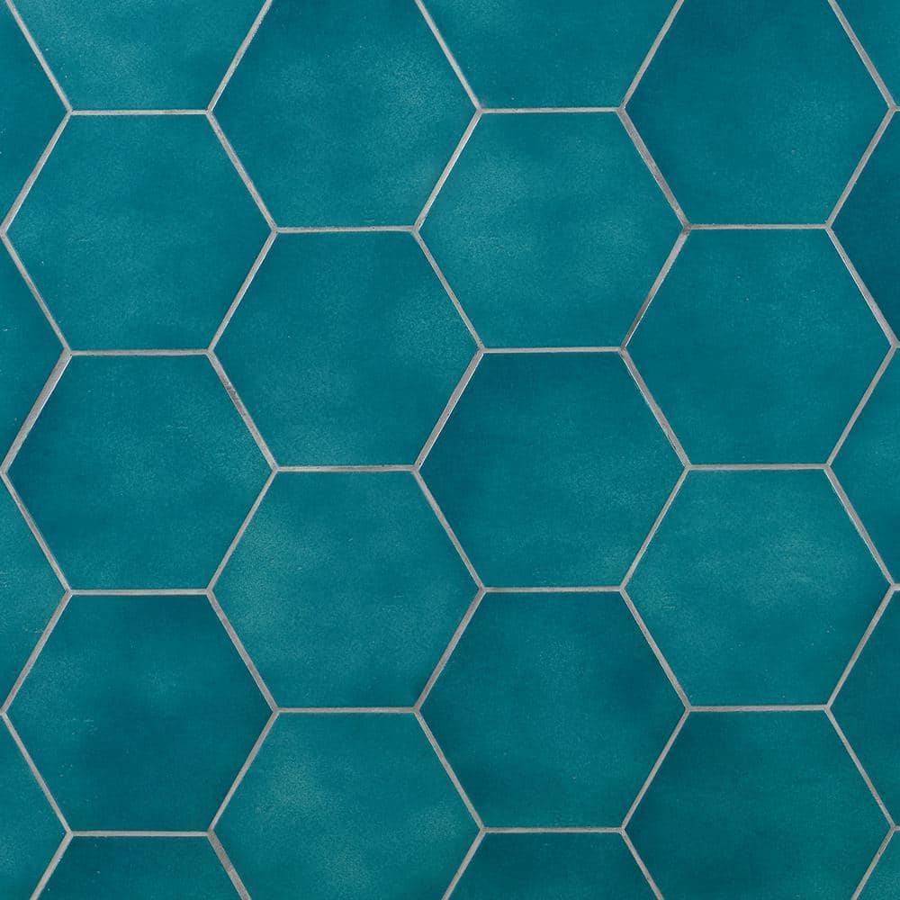 Triton 7" x 8" Glossy Green Hexagon Porcelain Tile