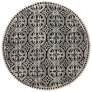 Cambridge Black/Ivory Doormat 3 ft. x 3 ft. Round Geometric Medallion Area Rug