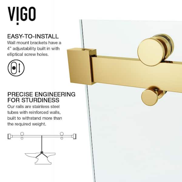 Luca 56 to 60 in. W x 79 in. H Frameless Sliding Shower Door in Matte Brushed Gold with 3/8 in. (10 mm) Clear Glass