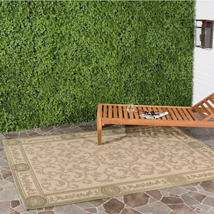 Courtyard Natural/Olive 7 ft. x 10 ft. Floral Indoor/Outdoor Patio  Area Rug