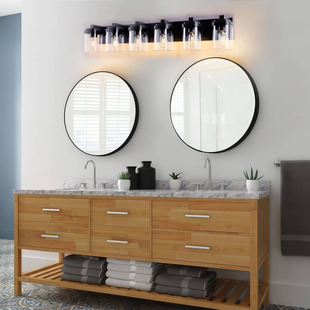6 Lights Black Bathroom Vanity Light, Bathroom Light Fixture with Clear Glass Shade, Vanity Light Fixtures Over Mirror price history on PriceWatchPro