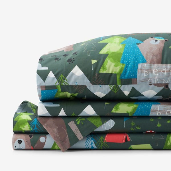 Company Kids Bear Camp Multi-Colored Organic Cotton Percale Twin XL Sheet Set