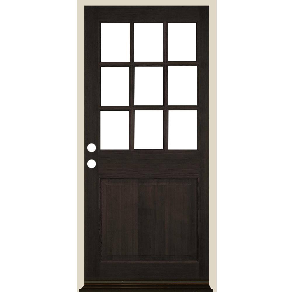 36 in. x 80 in. Farmhouse Beveled 9-Lite Clear Glass Right Hand Black Stain Hemlock Wood Prehung Front Door price history on PriceWatchPro