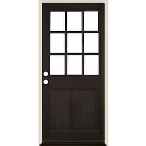 36 in. x 80 in. 9-Lite with Beveled Glass Right Hand Black Stain Douglas Fir Prehung Front Door